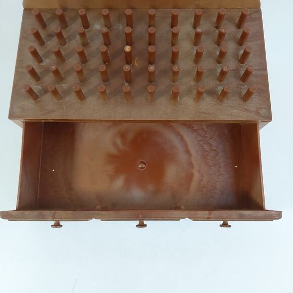 Vintage Sewing Bobbin Box with Drawer Brown Plastic Craft Storage - Picture 3 of 5